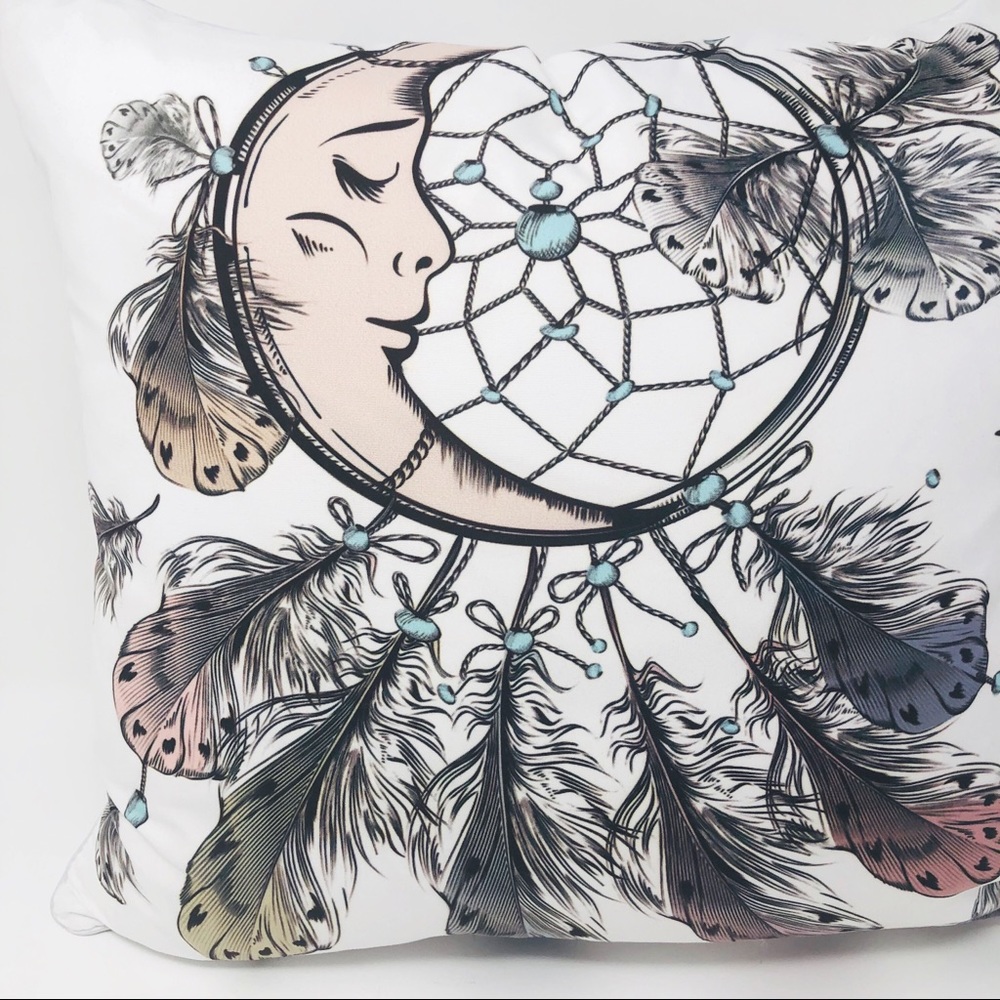 NEW Crescent Moon Dreamcatcher White Pillow Boho